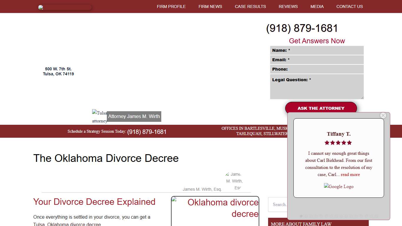The Oklahoma Divorce Decree - Wirth Law Office (918) 879-1681 James M. Wirth, Esq. Tulsa Lawyer
